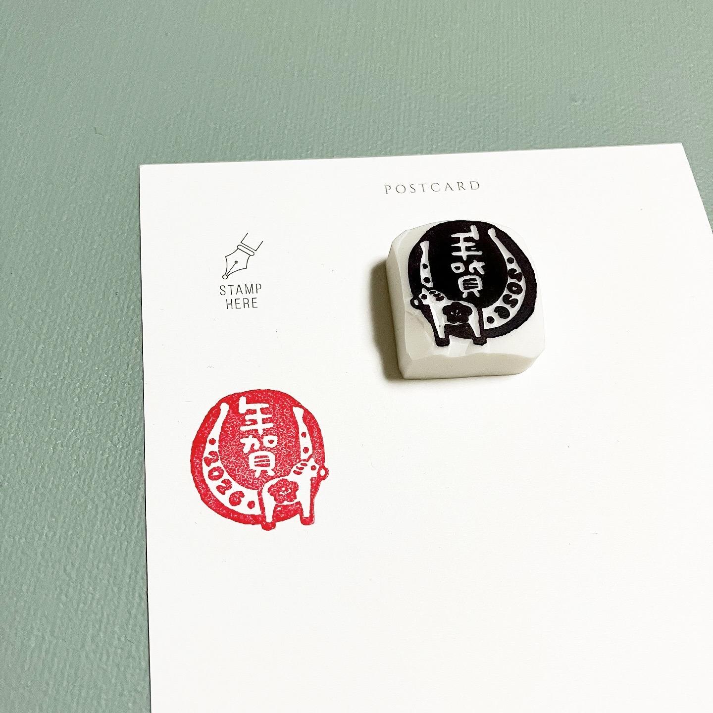 2026年［午年］私製はがきの年賀状やペーパーアイテムに＊文字が選べる❤︎ダーラナホースと蹄鉄の落款風スタンプ | 4枚目