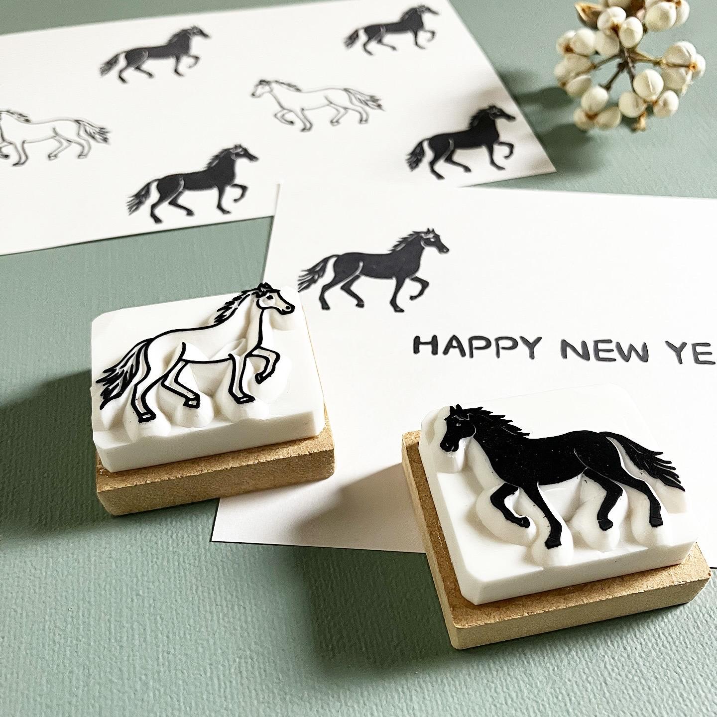 2026年＊年賀状に☆シンプルおしゃれ❤︎白と黒の馬《午年》消しゴムはんこセット＊ | 10枚目