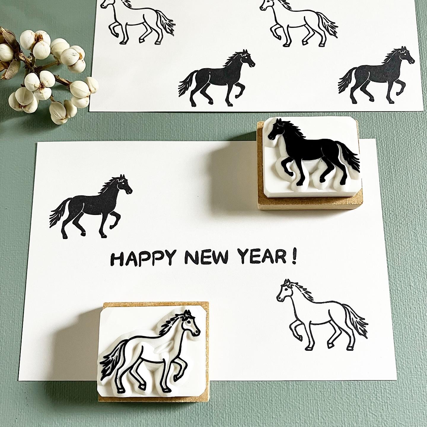 2026年＊年賀状に☆シンプルおしゃれ❤︎白と黒の馬《午年》消しゴムはんこセット＊ | 9枚目